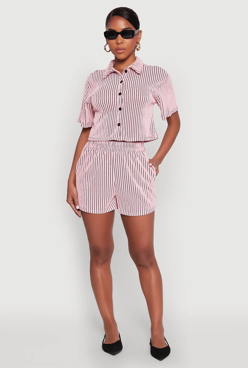 Womens Striped Shorts, Pink, Size S