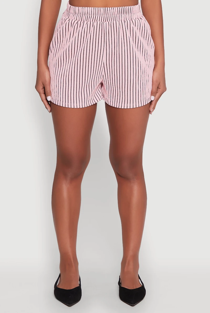 Womens Striped Shorts, Pink, Size S