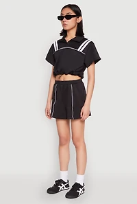 Womens Contrast Piping Varsity Stripe Detail Crop Top,