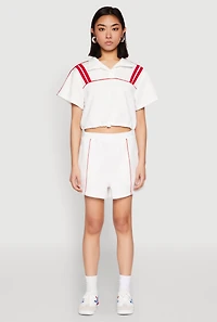 Womens Contrast Piping Varsity Stripe Detail Crop Top, White,