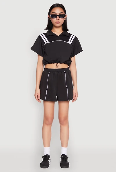 Womens Contrast Piping Pocket Shorts,