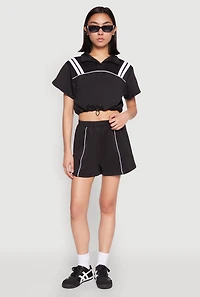 Womens Contrast Piping Pocket Shorts, Black, Size M