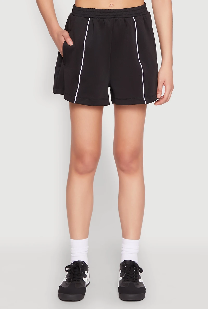Womens Contrast Piping Pocket Shorts, Black, Size M