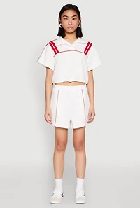 Womens Contrast Piping Pocket Shorts, White, Size XL