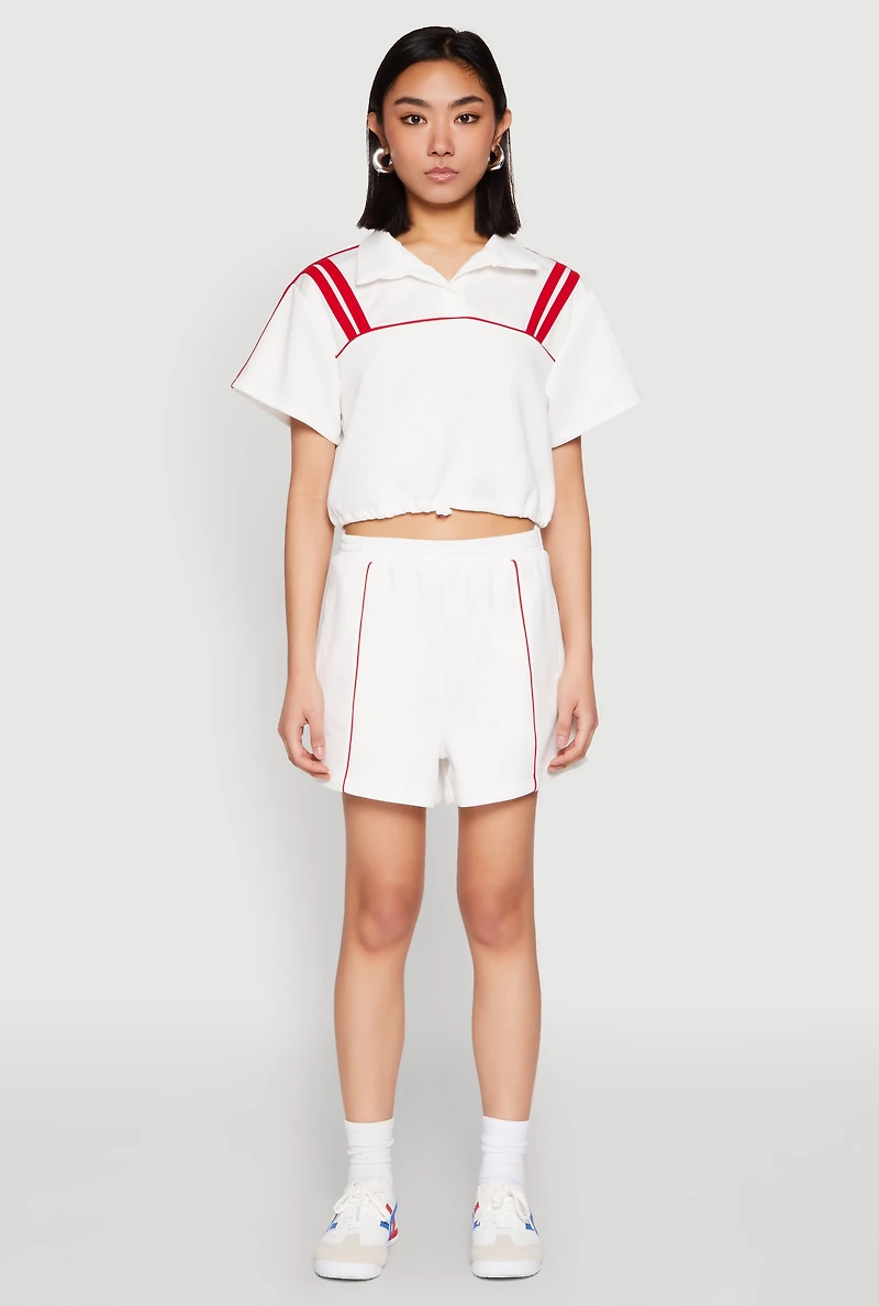 Womens Contrast Piping Pocket Shorts, White, Size L