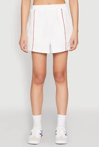 Womens Contrast Piping Pocket Shorts, White, Size XL