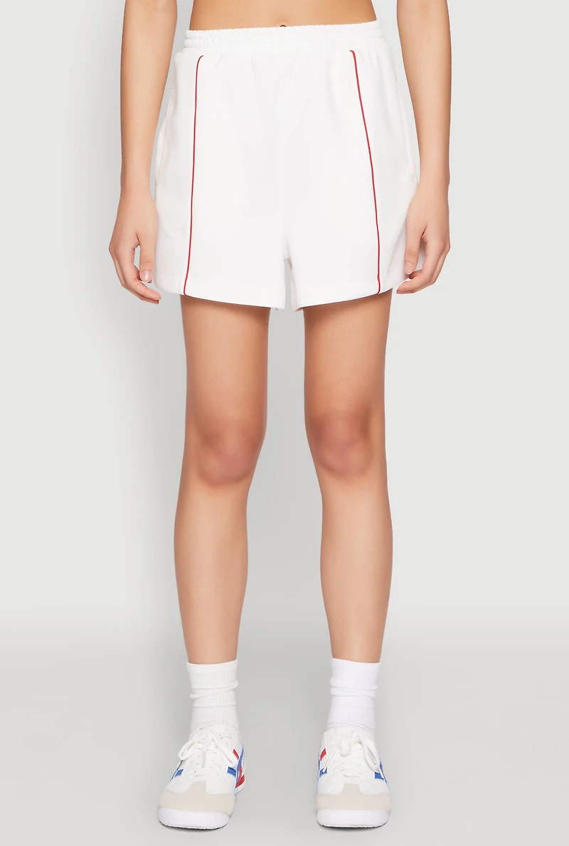 Womens Contrast Piping Pocket Shorts, White, Size L