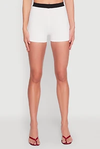 Womens Contrast Waistband Biker Shorts, White, Size M