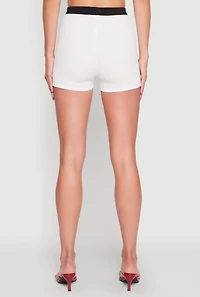 Womens Contrast Waistband Biker Shorts, White,
