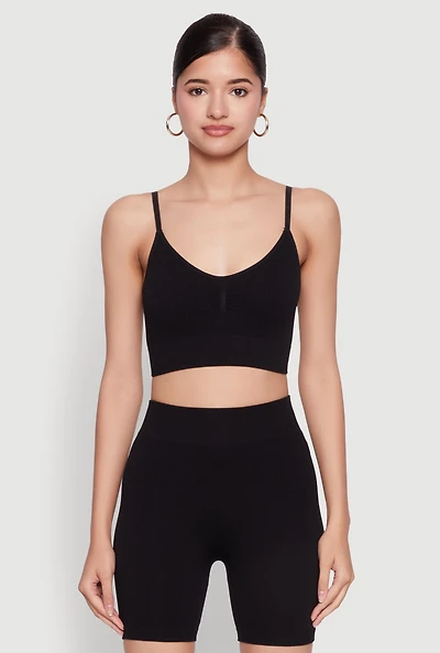 Womens Textured Knit Crop Cami, Black,