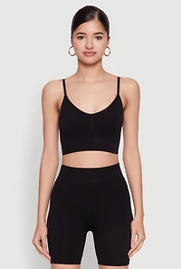 Womens Textured Knit Crop Cami, Black,