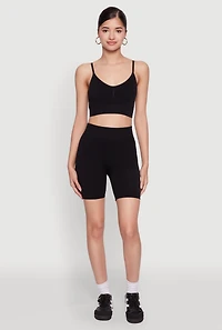 Womens Textured Knit Crop Cami, Black,