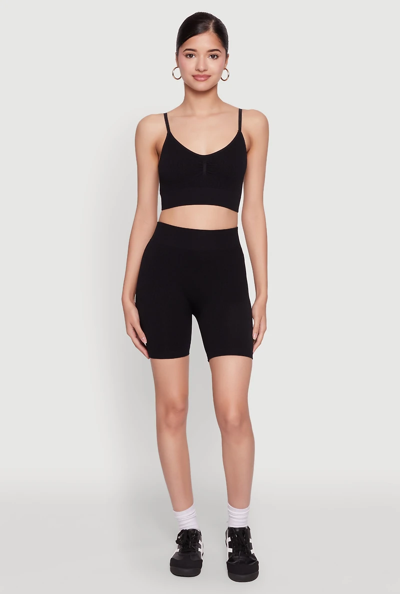 Womens Textured Knit Crop Cami, Black, Size S-M