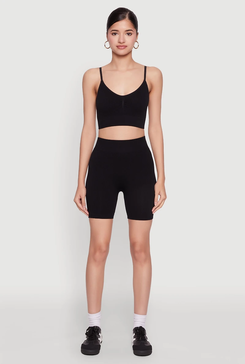 Womens Textured Knit Crop Cami, Black, Size S-M