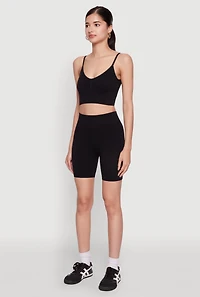 Womens Textured Knit Crop Cami, Black,