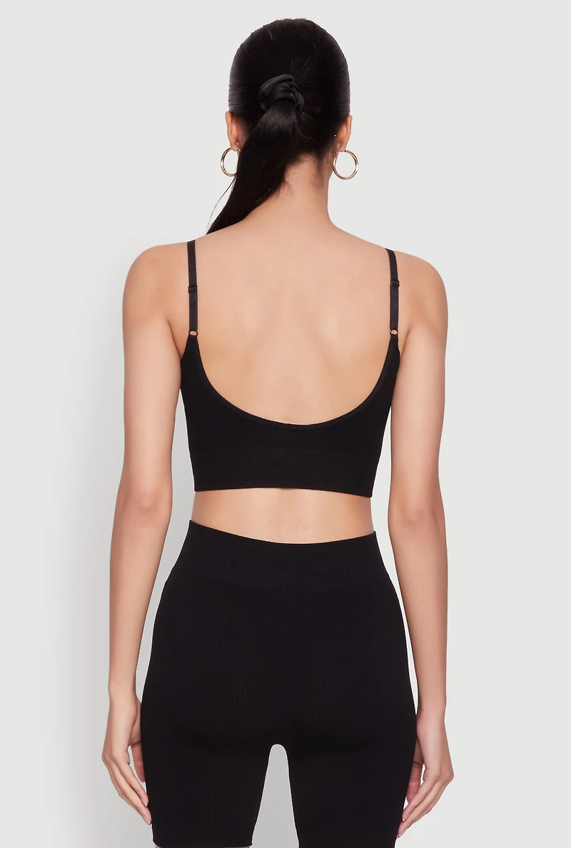 Womens Textured Knit Crop Cami, Black, Size S-M