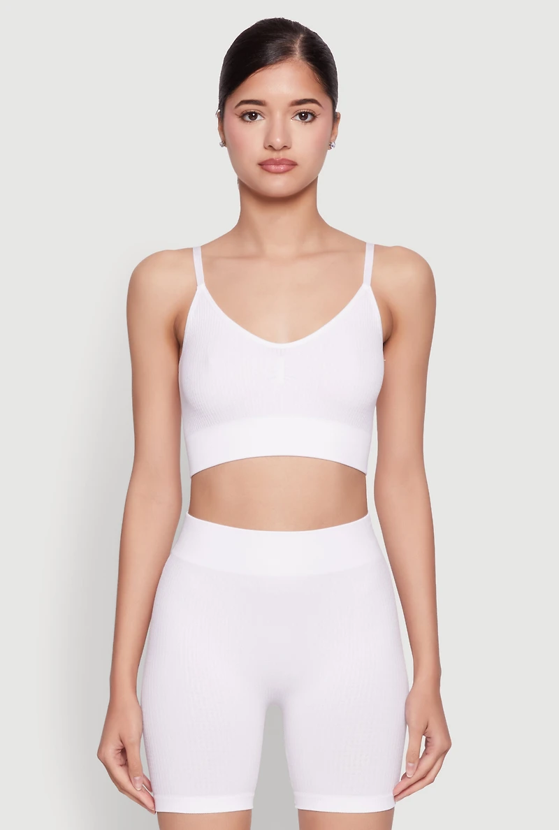 Womens Textured Knit Crop Cami, White, Size S-M