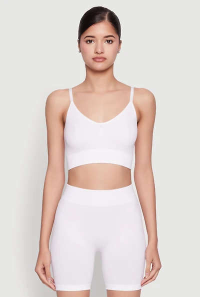 Womens Textured Knit Crop Cami, White, Size S-M