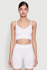 Womens Textured Knit Crop Cami, White, Size S-M