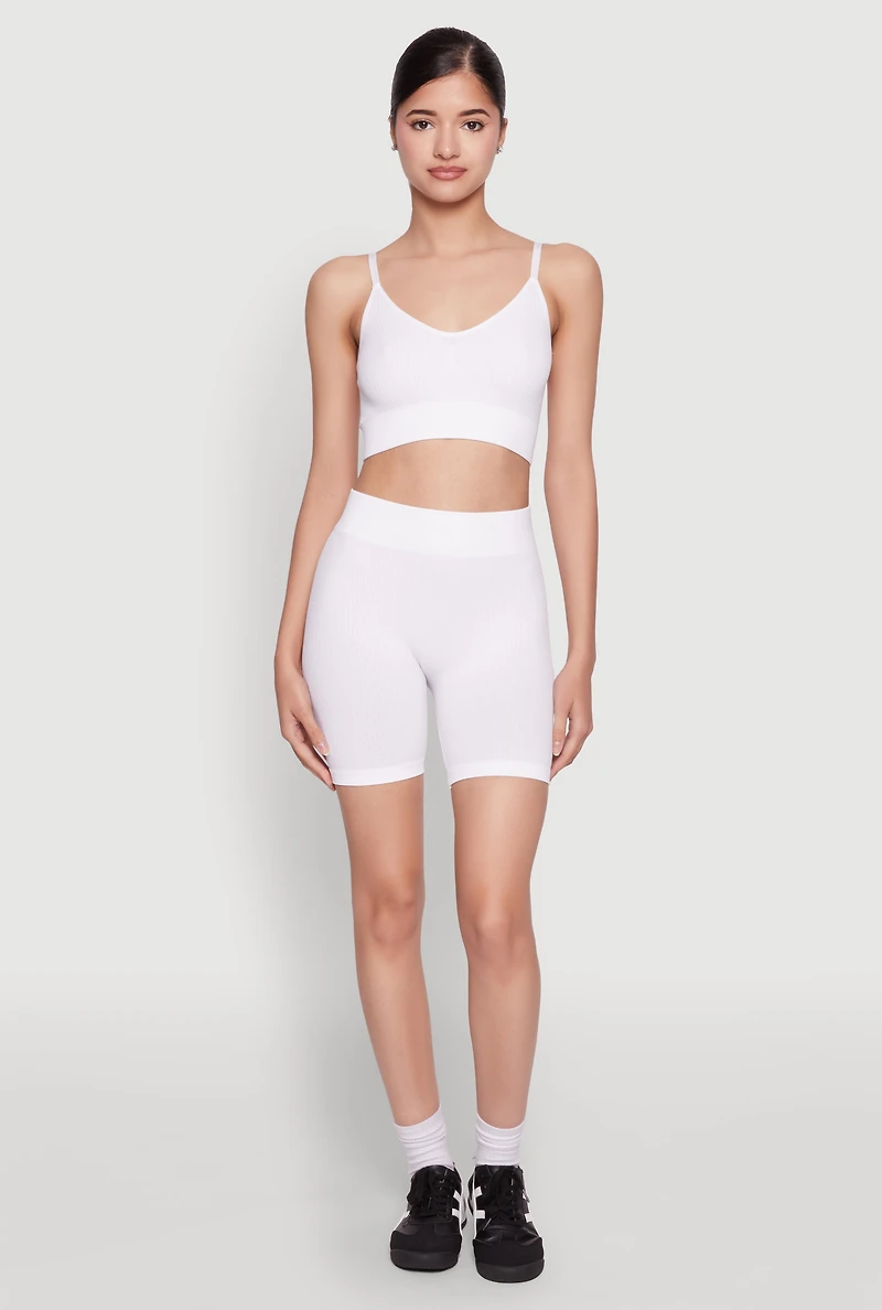 Womens Textured Knit Crop Cami, White, Size S-M