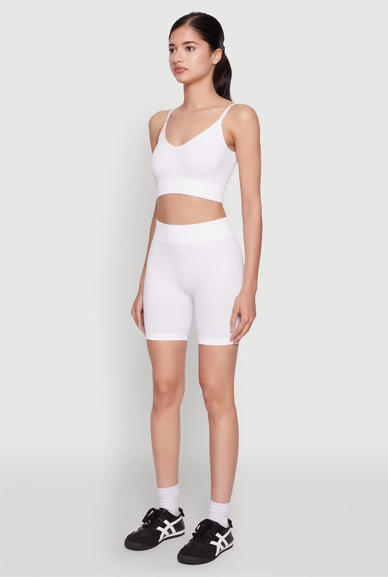 Womens Textured Knit Crop Cami, White, Size S-M