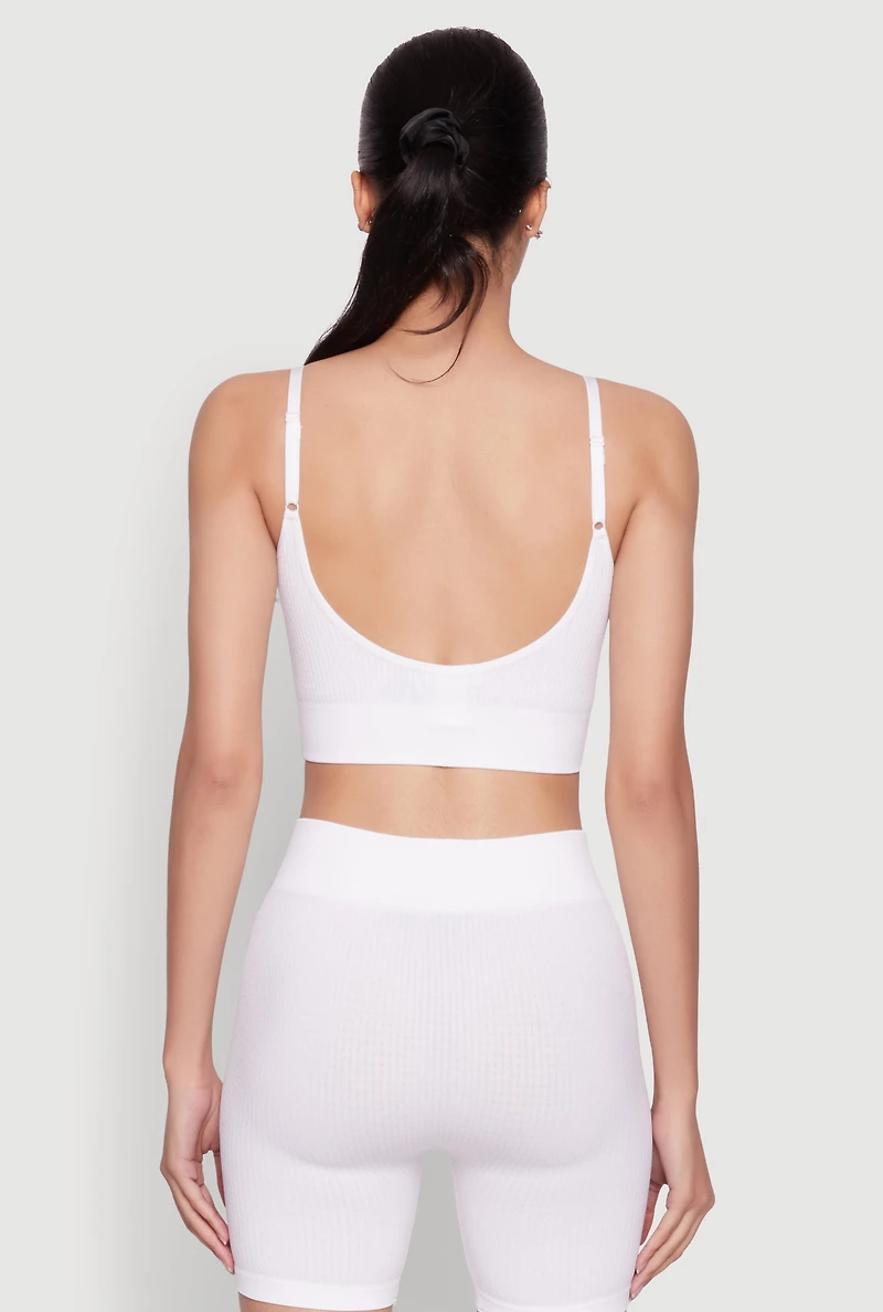 Womens Textured Knit Crop Cami, White, Size S-M