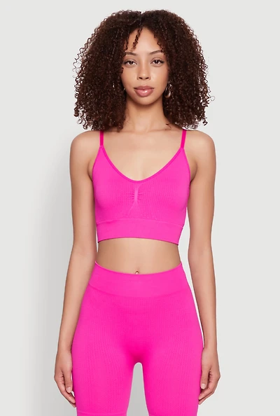 Womens Textured Knit Crop Cami, Pink, Size M-L