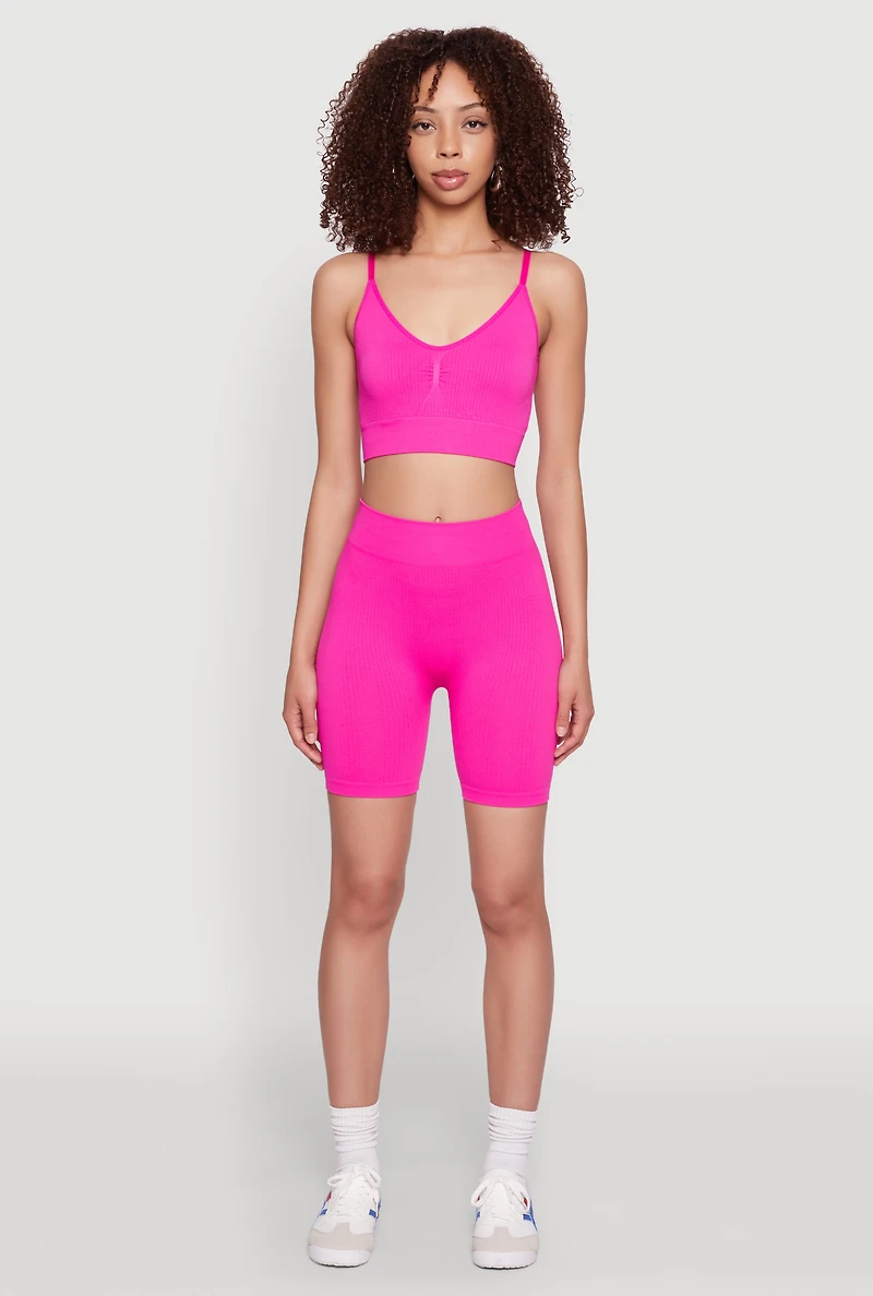 Womens Textured Knit Crop Cami, Pink, Size M-L