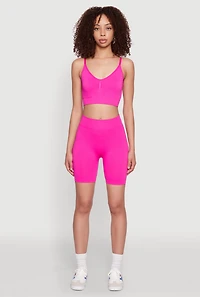 Womens Textured Knit Crop Cami, Pink, Size M-L