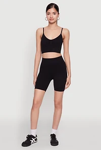 Womens Seamless High Waisted Textured Knit Bike Shorts, M-L