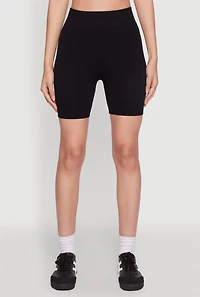 Womens Seamless High Waisted Textured Knit Bike Shorts, M-L