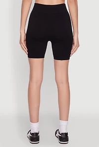 Womens Seamless High Waisted Textured Knit Bike Shorts, Black, Size M-L