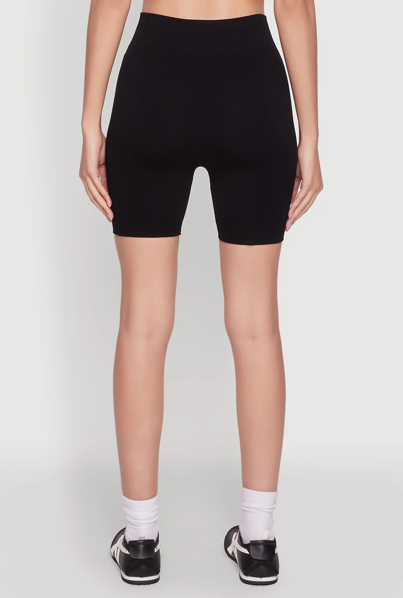 Womens Seamless High Waisted Textured Knit Bike Shorts, M-L