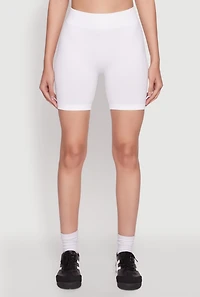 Womens Seamless High Waisted Textured Knit Bike Shorts, White, Size M-L