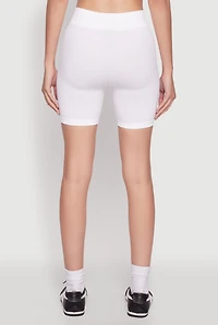Womens Seamless High Waisted Textured Knit Bike Shorts, White, Size M-L