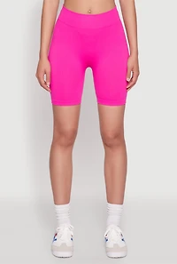 Womens Seamless High Waisted Textured Knit Bike Shorts, Pink, Size S-M