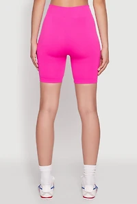 Womens Seamless High Waisted Textured Knit Bike Shorts, Pink, Size S-M