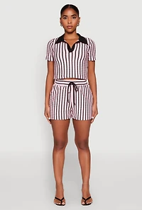 Womens Striped High Waisted Shorts, Pink, Size L
