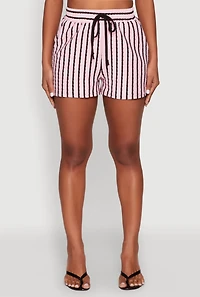 Womens Striped High Waisted Shorts, Pink, Size S