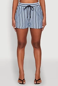 Womens Striped High Waisted Shorts, Blue, Size L