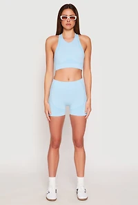 Womens Seamless Contrast Detail Biker Shorts, Blue, Size S-M