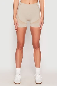 Womens Seamless Contrast Detail Biker Shorts, Khaki, Size S-M
