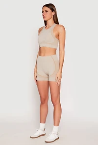 Womens Seamless Racerback Active Crop Top, Beige, Size M-L