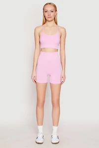 Womens Seamless Marled Biker Shorts, Pink, Size S-M