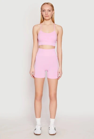 Womens Seamless Marled Biker Shorts, Pink, Size S-M