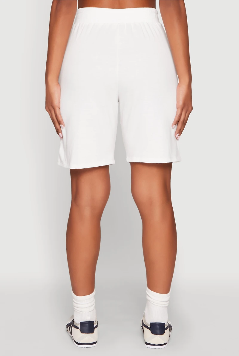 Womens Denim Patch Pocket French Terry Shorts, White, Size M