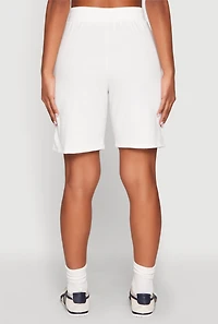 Womens Denim Patch Pocket French Terry Shorts, White, Size M