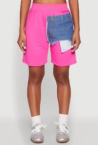 Denim Patch Pocket French Terry Shorts
