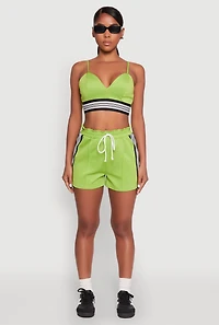 Womens Stylish Sleeveless V-Neck Crop Top with Contrast Trim and Varsity Stripe, Green, Size M