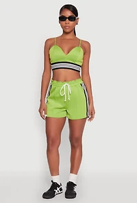 Womens Stylish Sleeveless V-Neck Crop Top with Contrast Trim and Varsity Stripe, Green, Size M